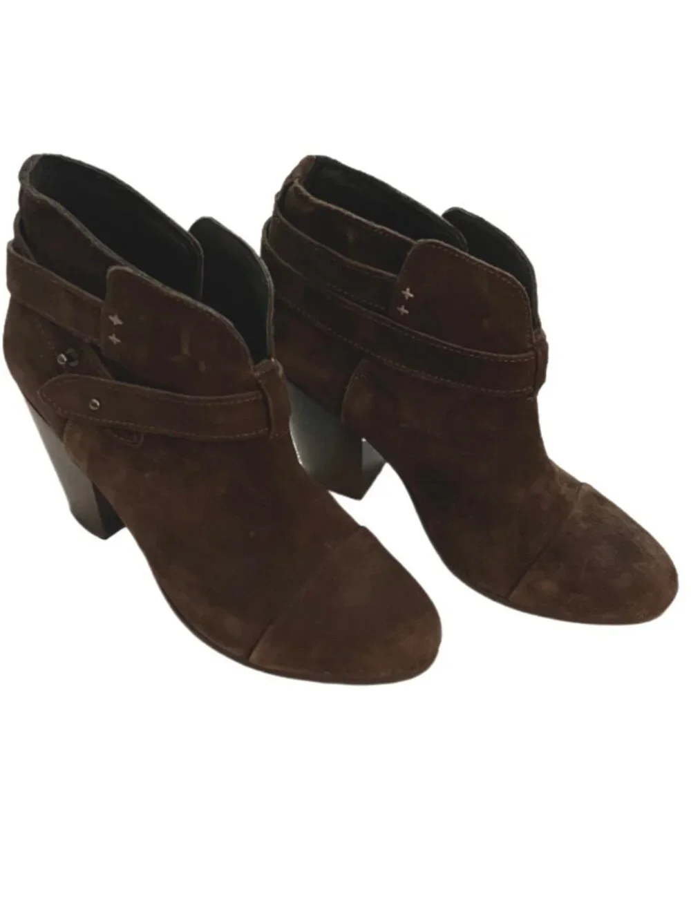 Rag & Bone Brown Suede Block Heel Wrap Strap Harrow Ankle Boots Size 8 1/2
